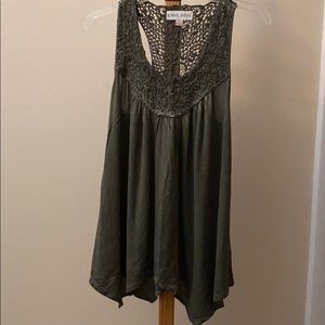 Green distressed tank with lace top.
